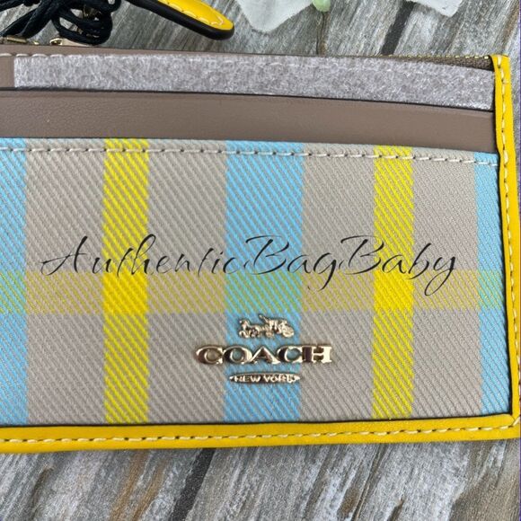 Coach Mini Skinny Id Case With Plaid Print Wallet Bag Purse - Picture 3 of 7